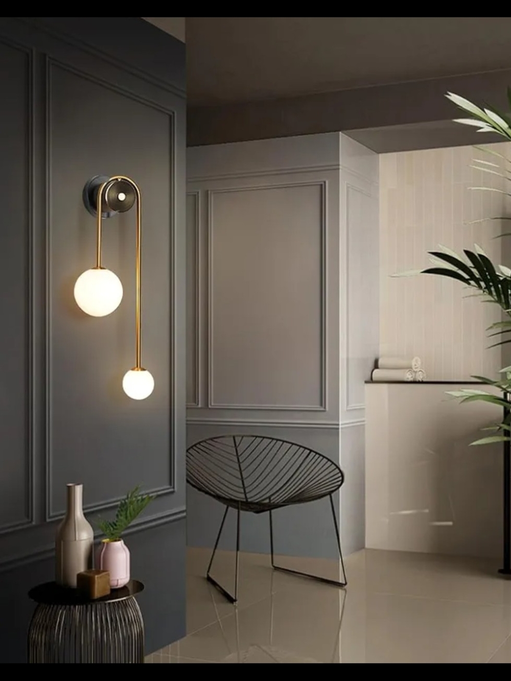 Modern Gold Double Globe Pulley Wall Sconce Light - Picture 2 of 6